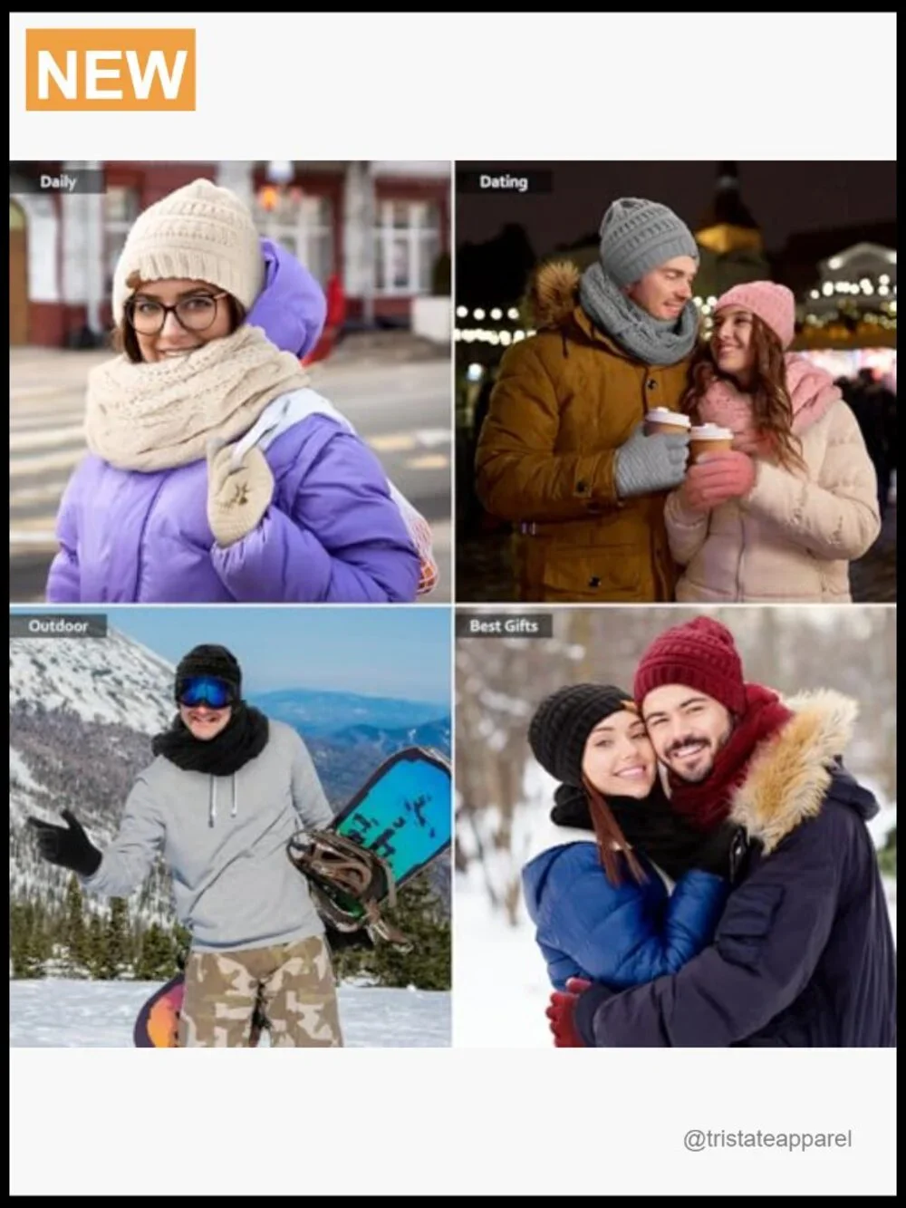 Winter Hat Scarf Gloves Set, Fleece Lined Beanie Touchscreen Gloves Thick Scarf